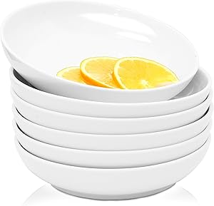 Youngever 22 Ounce Porcelain Salad Pasta Bowls, Set of 6, White Porcelain Deep Plates, Entree Bowls, Ceramic Plates, Microwave Safe, Dishwasher Safe