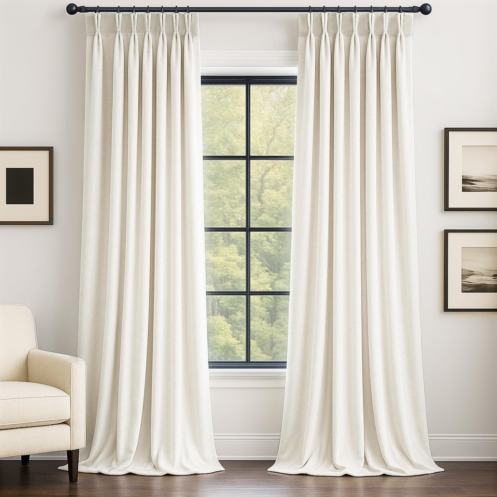 Photo 1 of 120 Inch Long Ivory Velvet Curtains Luxury Minimalist Pinch Pleated Light Blocking Thermal Drapes for Bedroom/Guest Room,Floor to Ceiling Curtain Panels with Rod Pocket and Hooks,2 Panels,10 FT