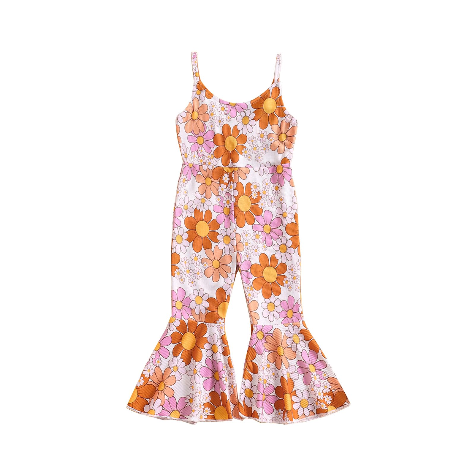 Photo 1 of Dcohmch Toddler Girl Bell Bottom Jumpsuit Sleeveless Romper Pants Flower Halter Overalls Summer Clothes 1-5T (Lavender, 4-5 Years)