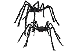 SBOQIXFM Halloween Spider Decorations - 2 Pack Hairy Giant Spiders for Yard, Wall & Outdoor Scary Decor (6.5 FT + 5 FT)