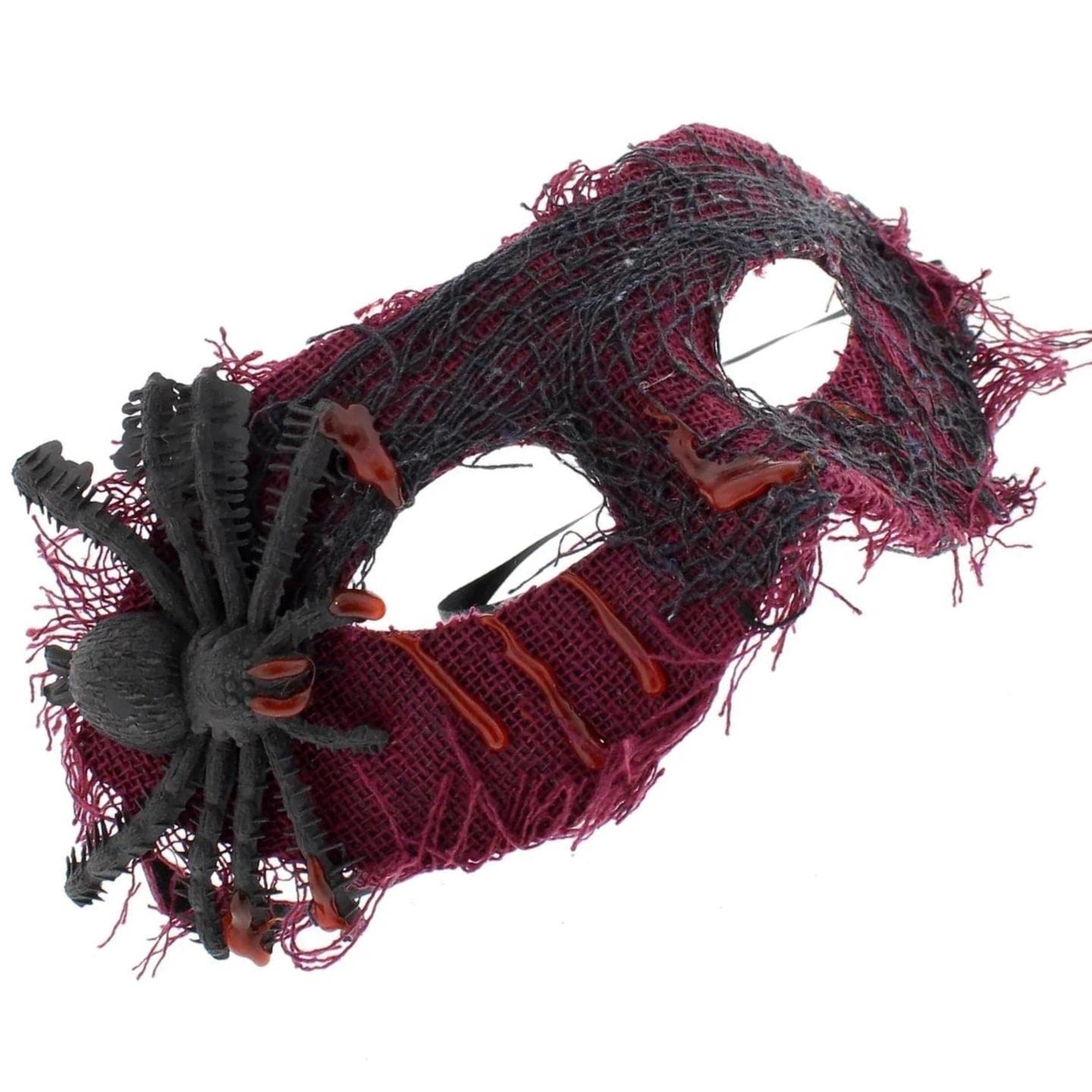 Topkids Accessories Halloween Masquerade Half Face Mask - Fancy Dress Costume Bat Face Black Mask for Adults, Men, Women (Burgundy w/Spider)