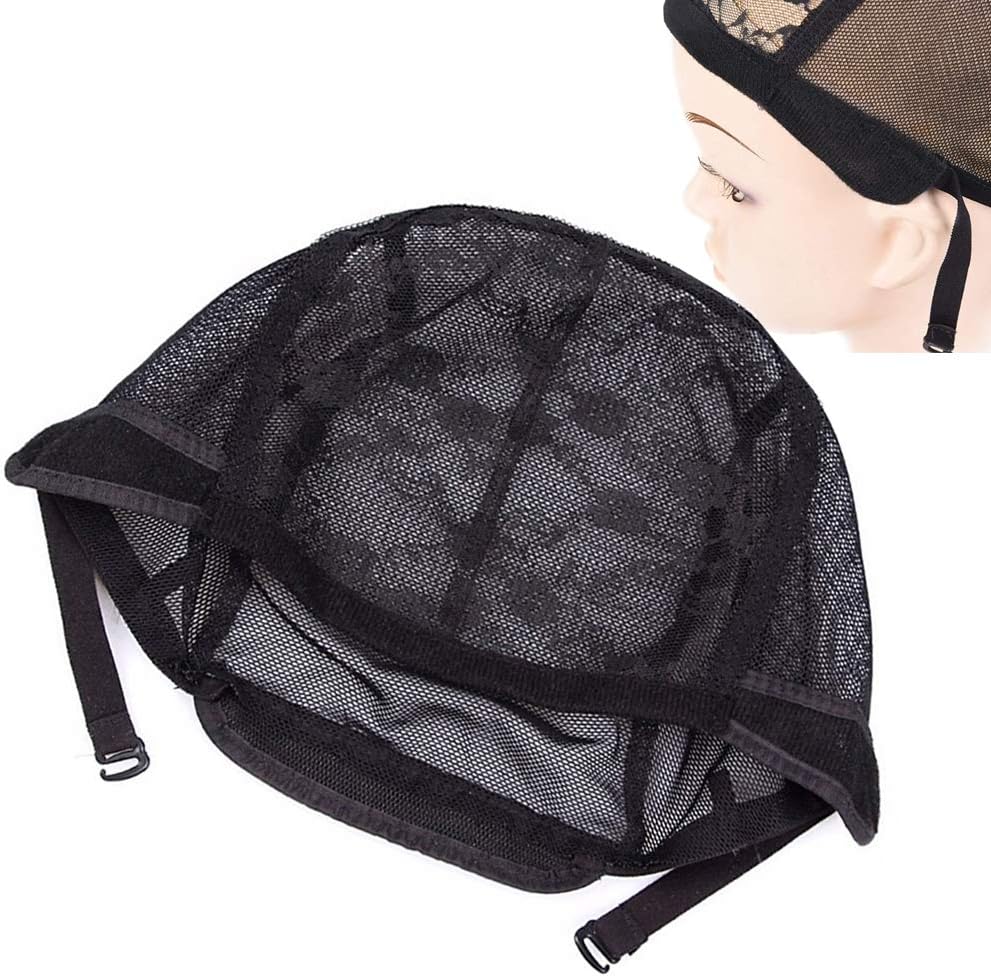 Lace Wig Weaving Cap for Making Wigs with Adjustable Straps and Mesh Dome Style Black Mesh Open End Caps Natural for Long Hair, 3 Packs