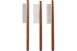 SWYSGS 3pcs Grooming Comb for Pets, Solid Wood Cat Combs with Wide & Narrow Rounded-Tip Teeth Pet Hair Comb Metal Flea Lice C