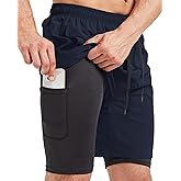 Men's 2-in-1 Athletic Running Shorts 7" Dry Fit Workout Gym Outdoor Sports Wear with Multiple Pockets Training Short