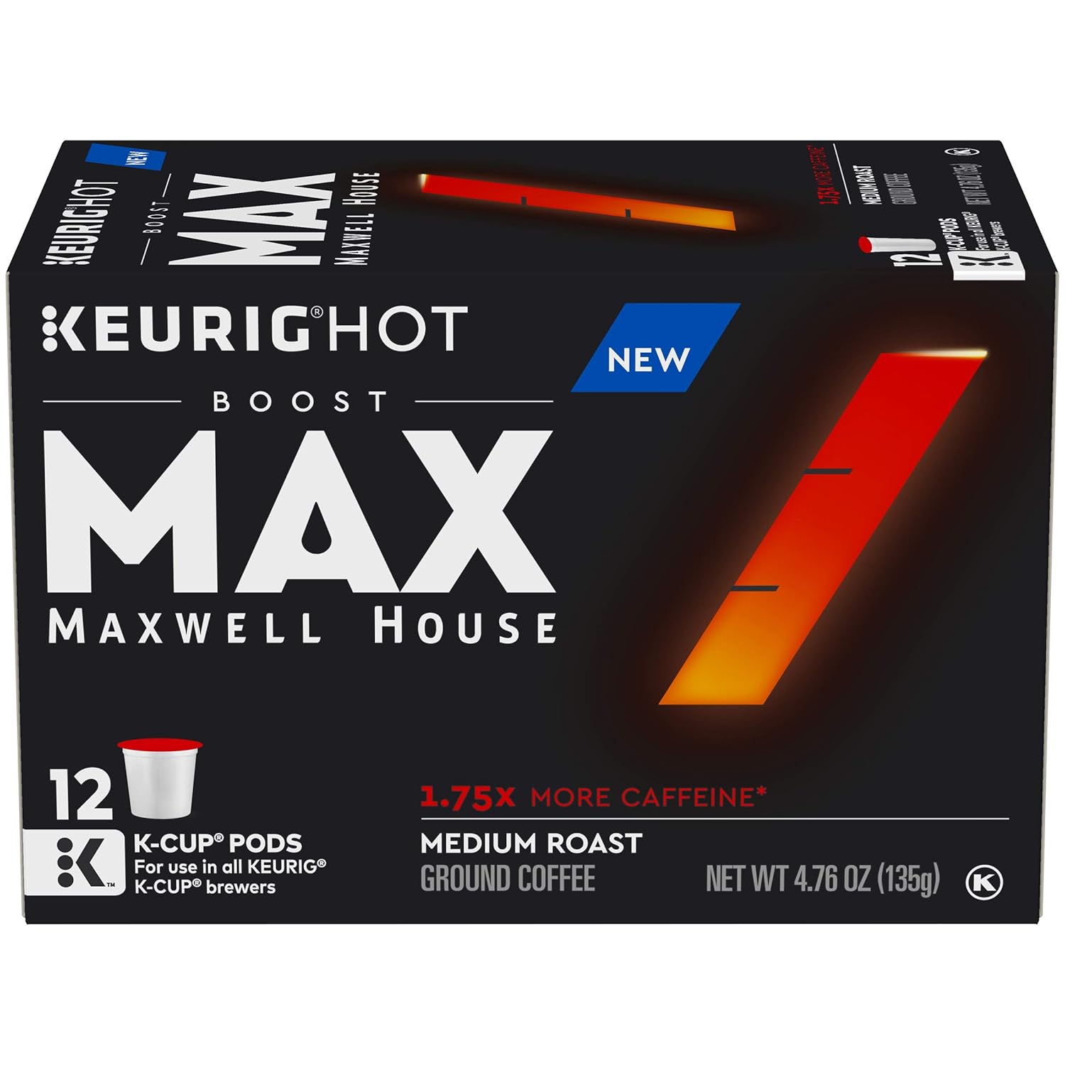 MAX by Maxwell House Boost Keurig K Cup Coffee Pods 1.75x Caffeine (12 Count)