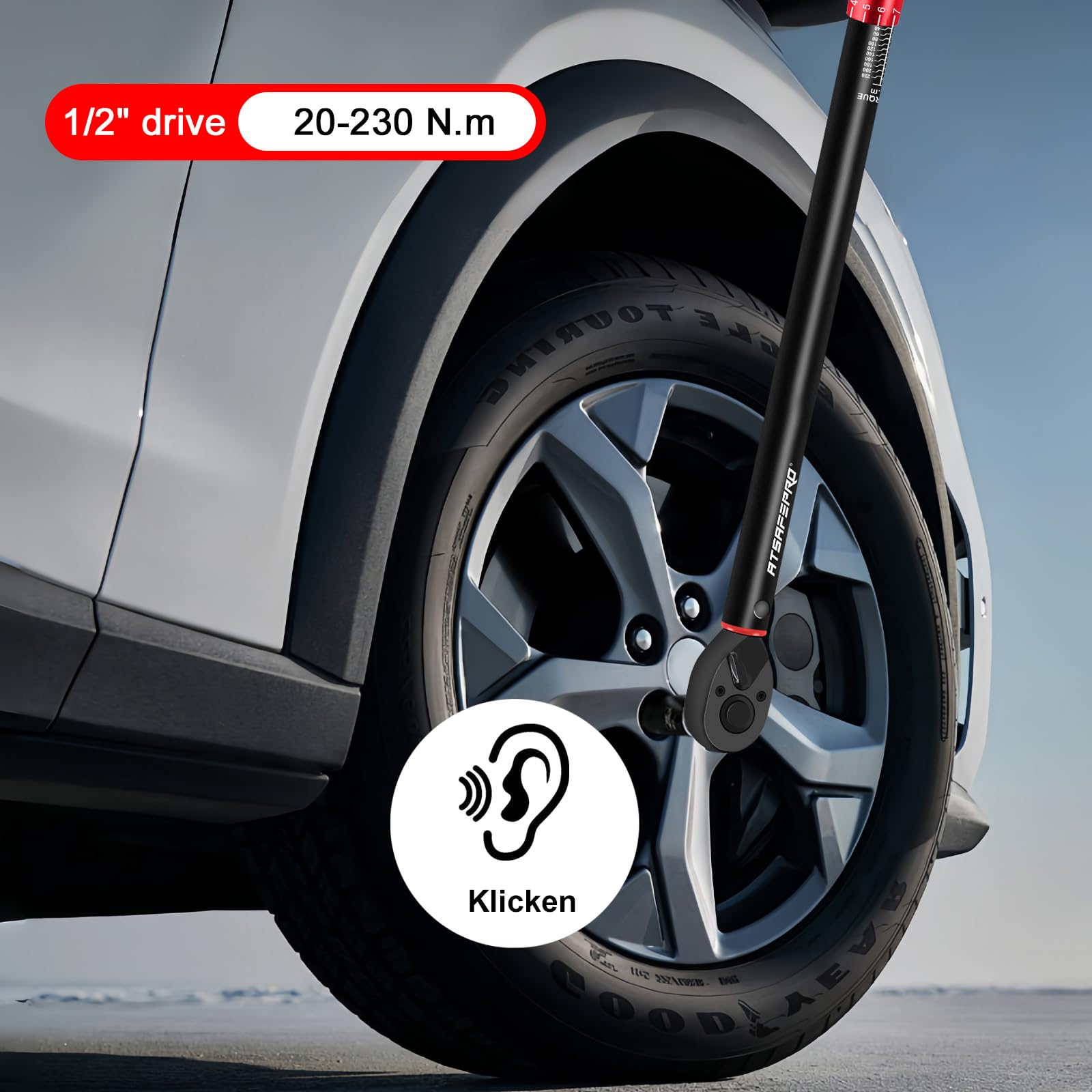 ATsafepro Drehmomentschlüssel 1/2",20-230Nm Drehmomentschlüssel auto mit 3/8" Adapter Verlängerungsstange,±3% Fehlergenauigkeit 72 Zähne torque wrench für die Reparatur von Auto, Motorrad, LKWs 6