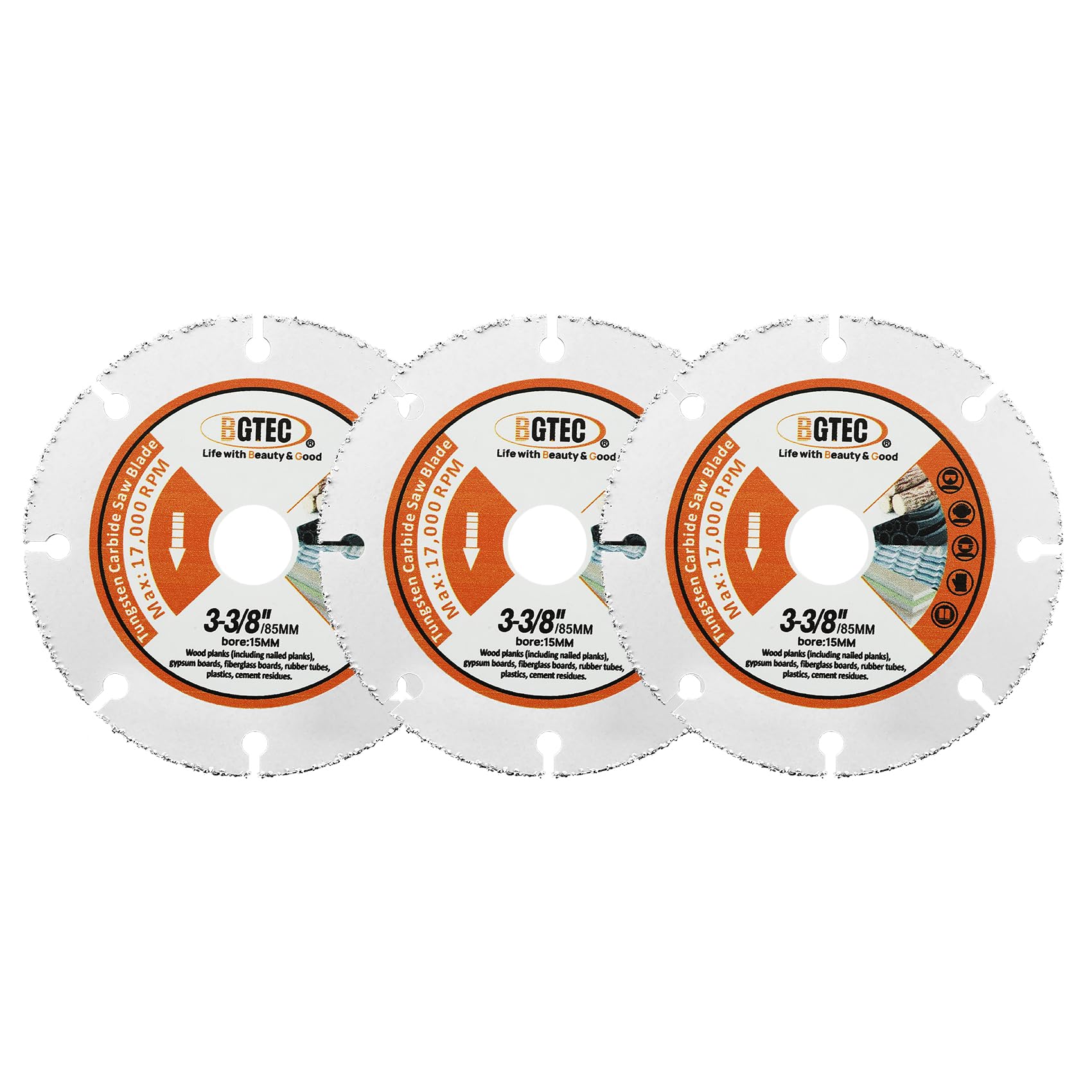 BGTEC Diamond Wood Cutting Disc,3-3/8"/85mm Vacuum Brazed Carbide Cut-off Wheel Blade for Wood Board, Gypsum Board, Rubber Pipe, Plastic