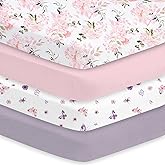 Little Grape Land Crib Sheets Girl 4 Pack, Baby Crib Sheets for Standard Crib & Toddler Mattress, Super Soft Breathable Crib Sheet Set for Girls, Floral & Butterfly