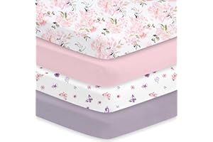 Little Grape Land Crib Sheets Girl 4 Pack, Baby Crib Sheets for Standard Crib & Toddler Mattress, Super Soft Breathable Crib Sheet Set for Girls, Floral & Butterfly