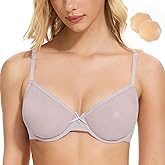 Wingslove Women's Sexy Lace Sheer See Through Bra Unlined Underwire Support Mesh Bras Non Padded with Silicone Nipples