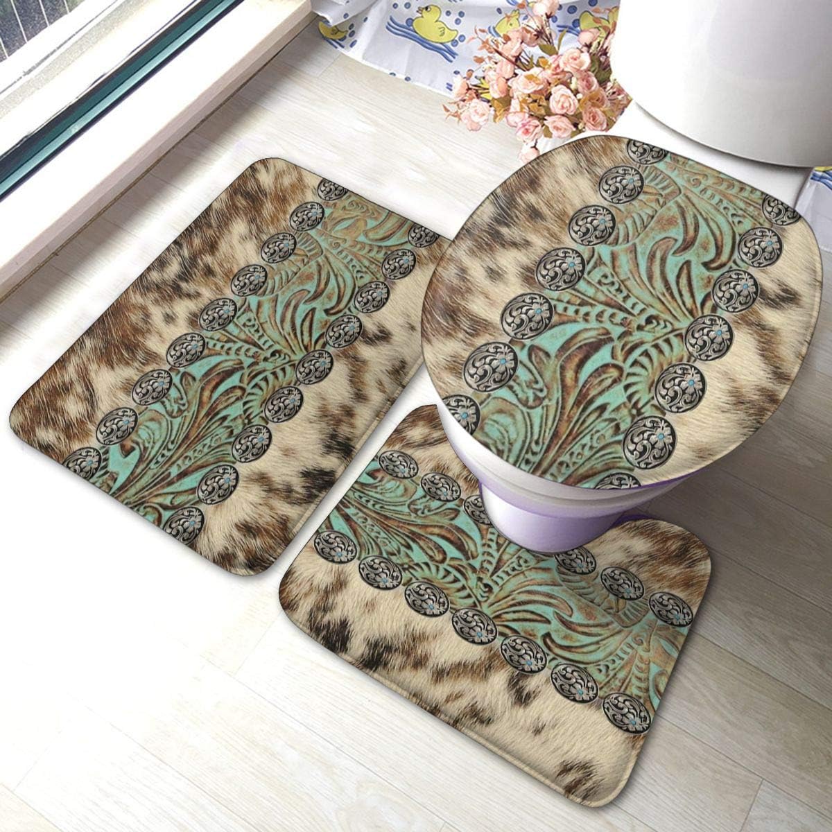 FFCrying Rustic Brown Teal Western Country Tooled Leather