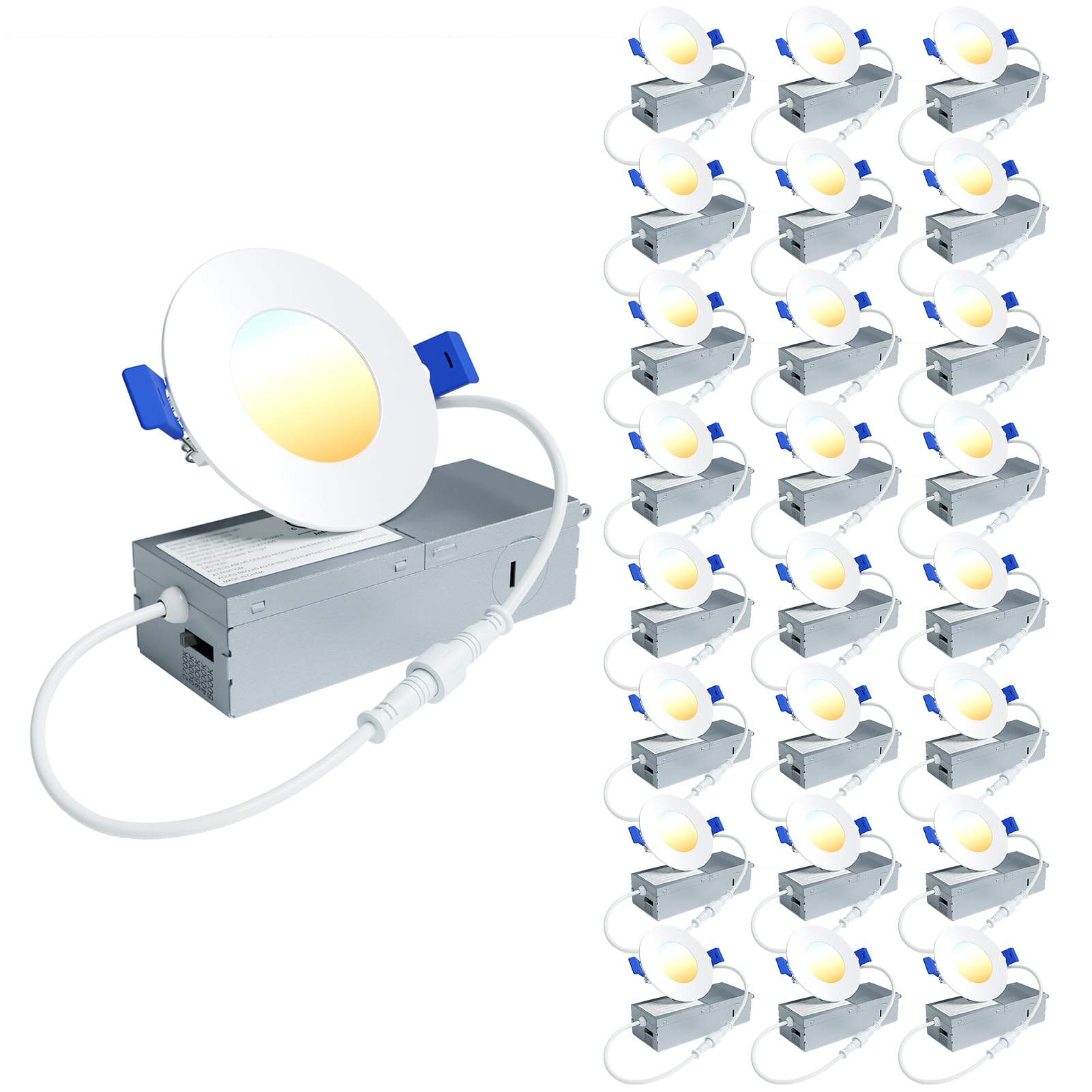 Ensenior 24 Pack 3 Inch LED Recessed Ceiling Light, Dimmable, 2700K-5000K 5CCT, 500LM 6W 120V, High Brightness Dimmable Canless Wafer Downlight - ETL&FCC&IC Image Ensenior 24 Pack 3 Inch LED Recessed Ceiling Light, Dimmable, 2700K-5000K 5CCT, 500LM 6W 120V, High Brightness Dimmable Canless Wafer Downlight - ETL&FCC&IC Image