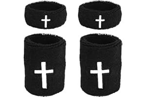 Fukaisu 4pcs Cross Bicep Bands, Elastic Christian Arm Sweat Wristband Absorbent Armband for Men Women Football Baseball Sport