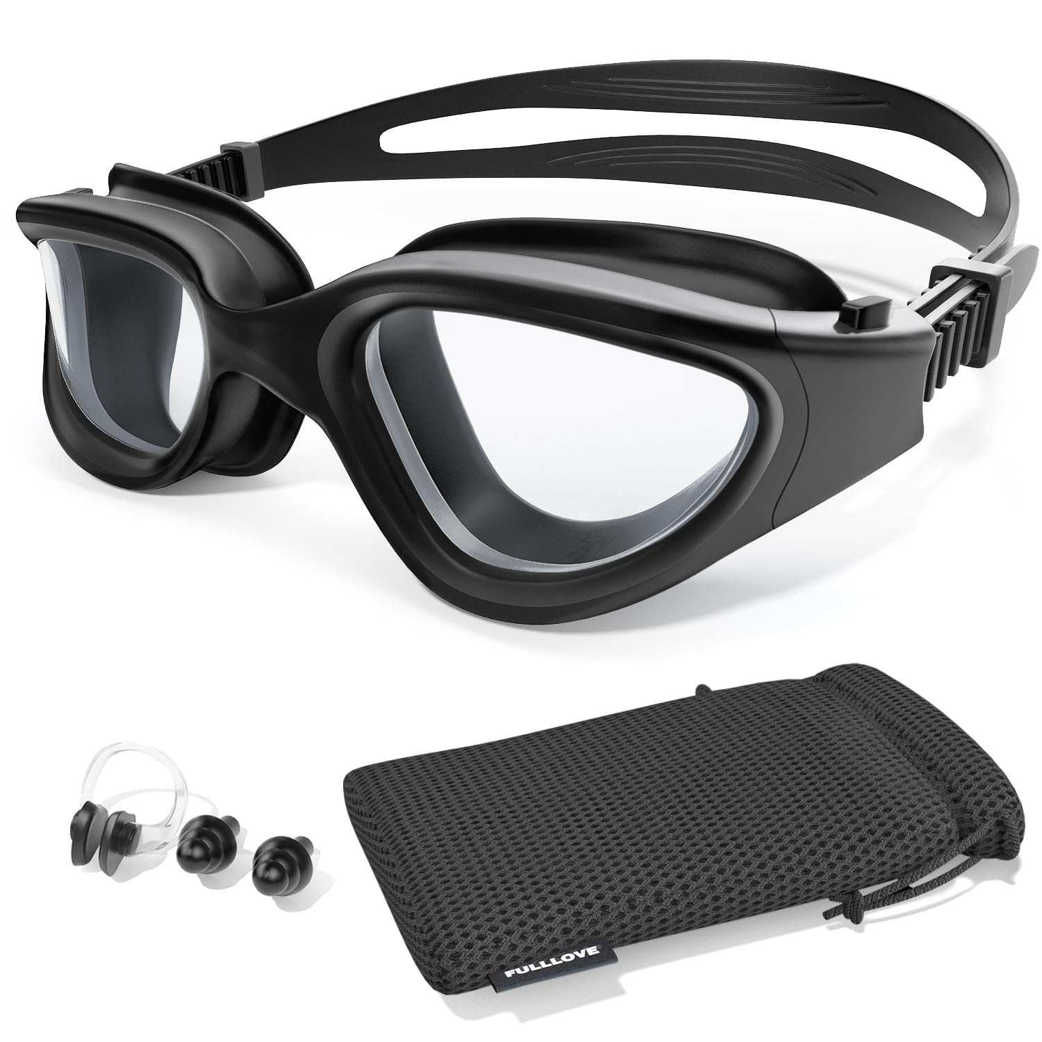 Fulllove Swimming Goggles, Tenfold Long-Lasting Anti Fog Swim Goggles Adult Men Women No Leakage With Nose Clip Earplugs