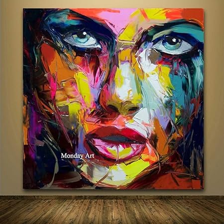 Peinture A L Huile Peinte A La Main Sur Toile La Figure Abstraite Peinture Couleur Arc En Ciel Visage Femme Grande Taille Un Moderne Au Decor Art Mural Europeenne Pour L Entree Salle De Sejour A Amazon Fr Cuisine