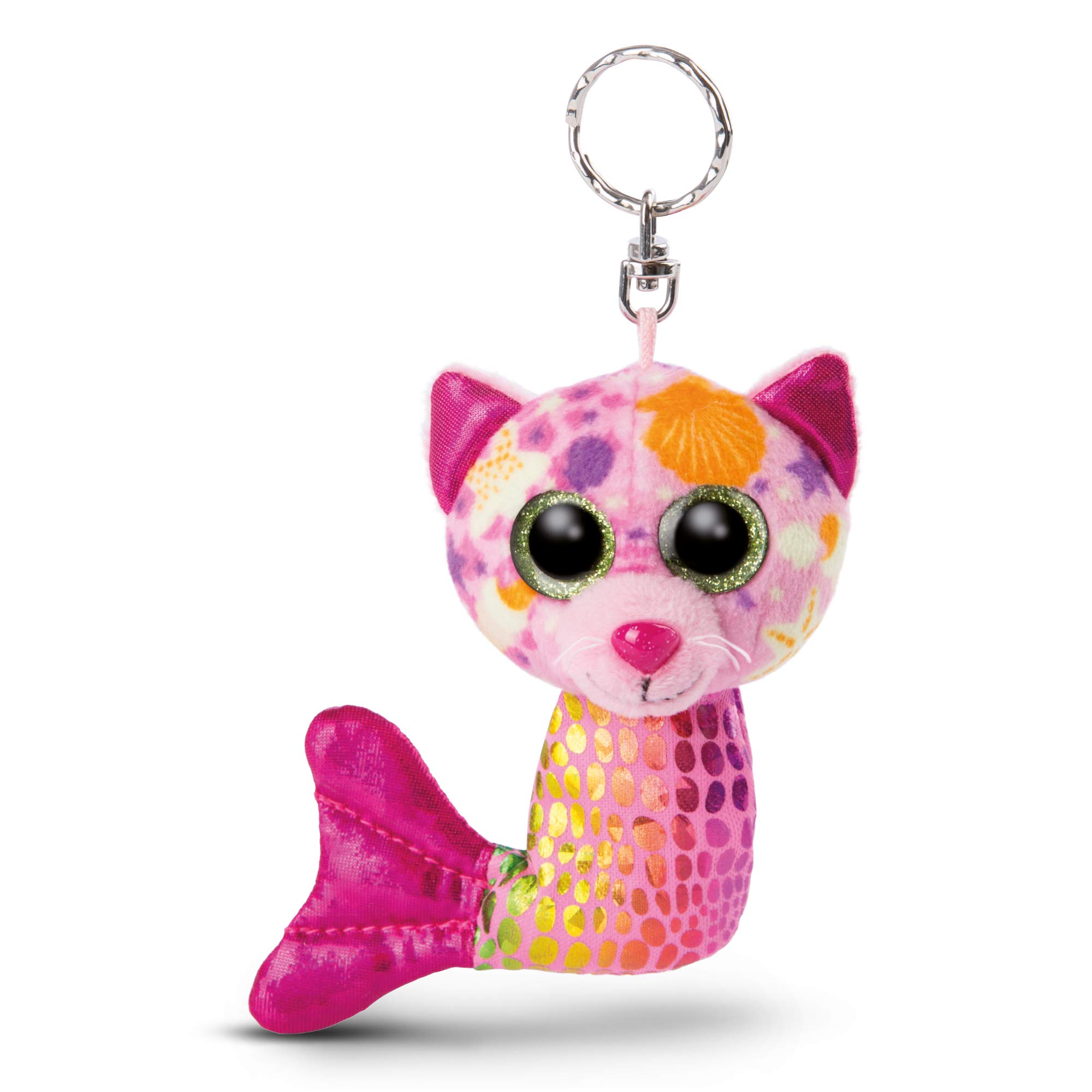 NICI 46821 Glubschis: The Original – Glubschis Mermaid Cat Keyring 12cm I Soft animal toy attachment for lanyard, keychain & key holder