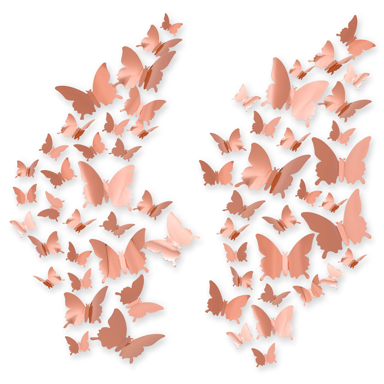 3D Butterfly Wall Stickers, CAYUDEN 60pcs Removable Mirror Butterfly Stickers DIY Butterfly Decor 3 Sizes Pink 3D Butterfly Wall Decal for Wall Window Door Wedding Party Cake Decoration (Rose Gold)