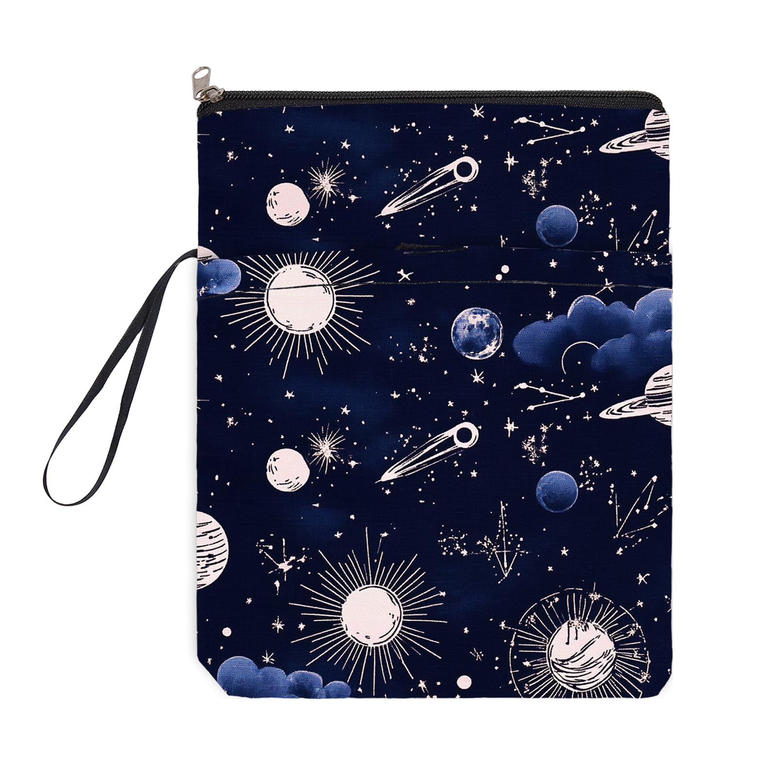 NICENEEDED Starry Night Book Sleeve, Book Cover with Zipper, Printed Book Protector Waterproof Book Pouch with Front Pocket Washable Book Case Multifunctional Book Storage Bag for Paperbacks Hardcover