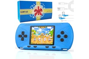 GAMPLAE Handheld Game for Kids - Preloaded 258 Retro Video Games & 3 Cartridges, 3.0" HD LCD Screen, Portable Gaming Player with Rechargeable Battery, Birthday Xmas Gift for Boys Girls 4-12, Blue