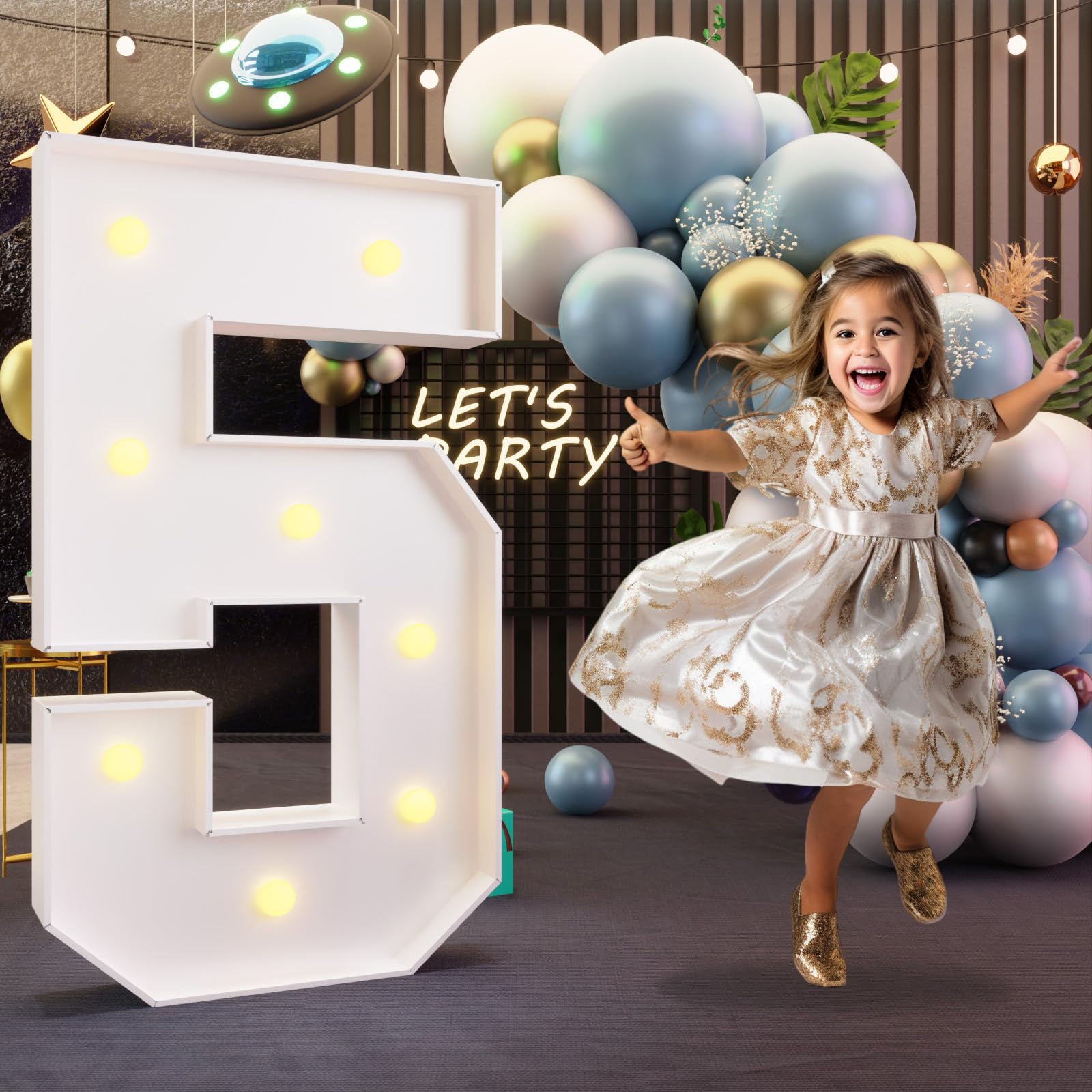 Photo 1 of imprsv 3FT Marquee Numbers, Light Up Numbers for 15th 50th Birthday Decorations Anniversary Party Decor, Number 5 Light Up Number, Pre-Cut Foam Board Kit