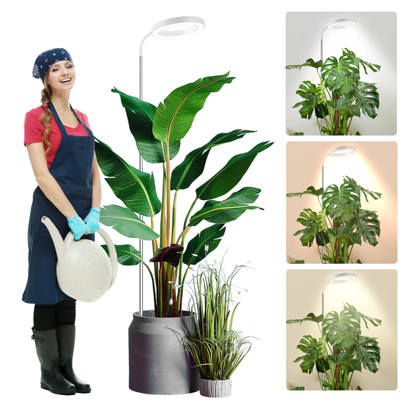 wolezek Grow Light, 80 LEDs Grow Lights for Indoor Plants Full Spectrum, 65in Plant Lights Indoor, 3 Colors LED Grow Light with 360°Gooseneck, 6/12/16H Timer, 5 Brightness, Height Adjustable, White