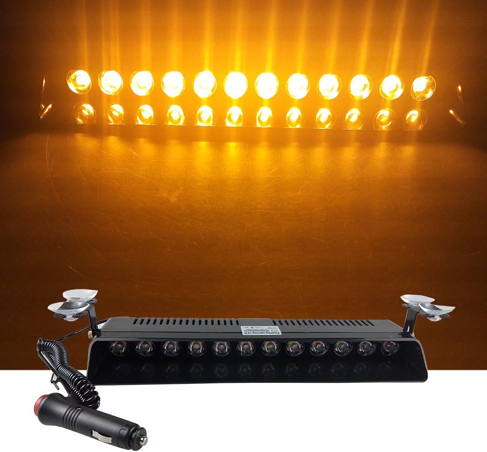 12V Car Truck Emergency Strobe Flash Light Sucker Dashboard Interior Windshield Warning Light Bar Current (12LED, Yellow)