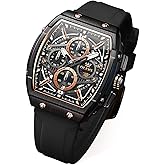 OLEVS Watch Men Casual Luxury Square Large Face Skeleton Multifunctional Chronograph Men's Watches Fashion Silicone Waterproof Mens Watches with Date Moon Phase Analog Wrist Watch Reloj para Hombre