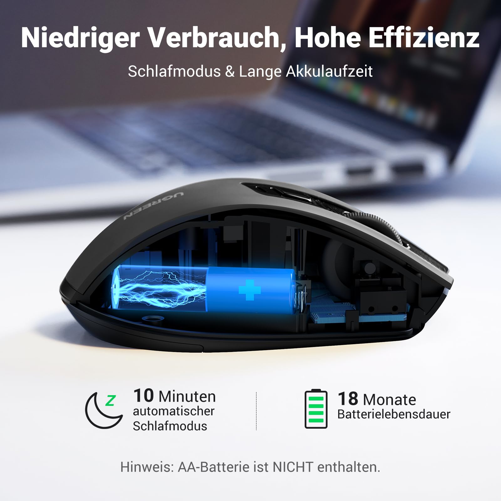 UGREEN 2.4G Maus kabellos mit 4000 DPI, Ergonomisches Design, Wireless Mouse mit USB Empfänger, 18 Monate Akkulaufzeit, funkmaus kompatibel mit Laptop Computer Windows macOS Linux (Schwarz) 6