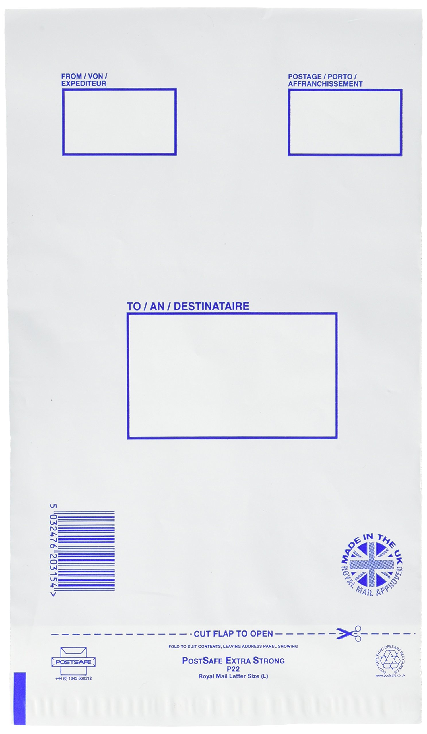 PostSafe PB12222 P22 165 x 240mm C5 Extra Strong Polythene Peel and Seal Envelope - Opaque (Pack of 100), White