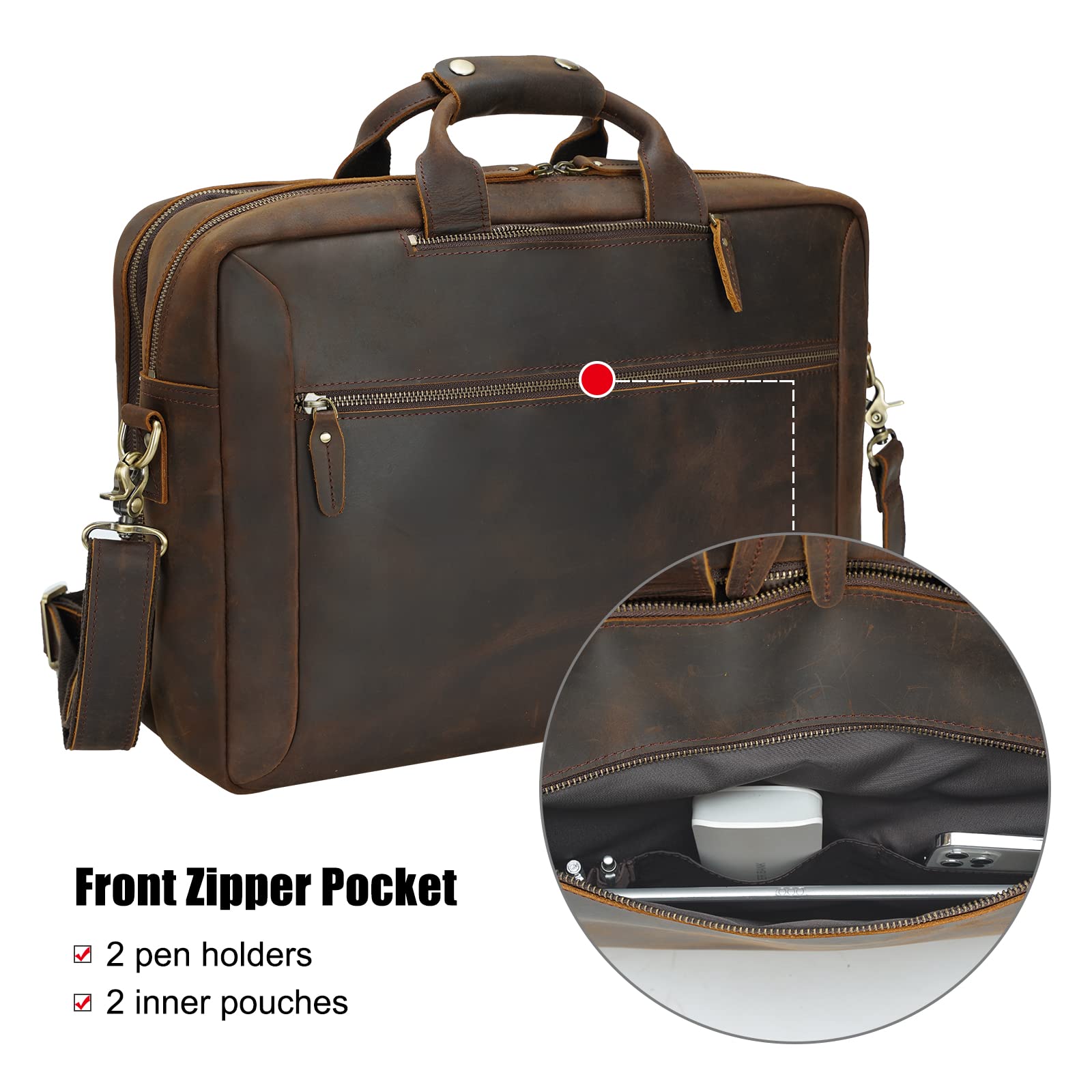 TIDING Leather Convertible Briefcase Backpack for Men, Large 15.6 Inch Laptop Messenger Bag Work Business Travel Crossbody Shoulder Bag