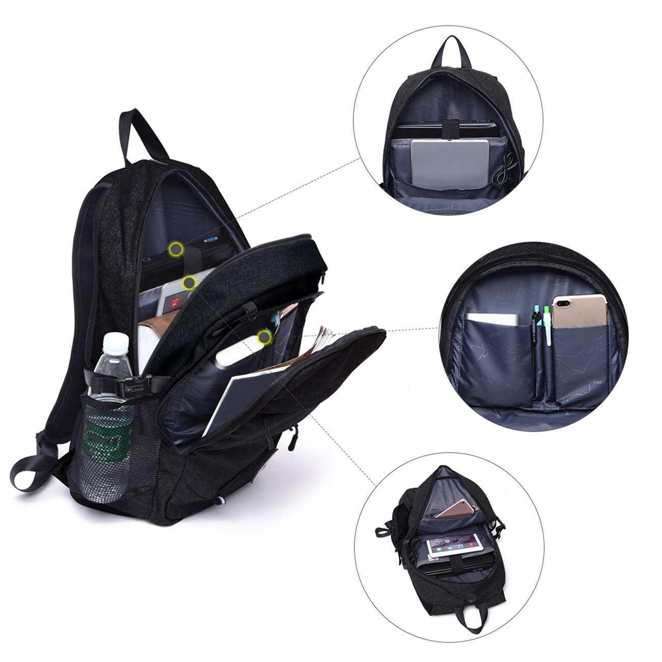 Rucksack Männer Chrislley Wasserdicht Faltbarer Rucksack Mit Basketball Net Und USB Ladeanschluss 15 6 Zoll Leinwand Sport Casual Schule Rucksack Schwarz