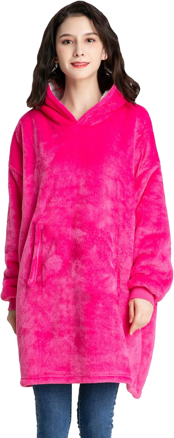 Cmtpuy Sweatshirt Blanket,Oversized Sherpa Hoodie,Fleece Blanket,Sherpa Pullover for Womens,Mens,Children,Wearable Blanket (Pink)