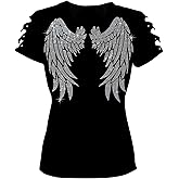 Fashion2ne1 Womens Wide Angel Wings Bling Rhinestones T-Shirt Top Ripped Cut Out, Cute Sexy Graphic Tops Short