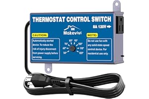 MAKEVIVI Attic Thermostat, Adjustable Temperature Controller for Attic Fan, with Overload Protection and Outlet, Plug-and-Play Exhaust Fan Thermostat for Greenhouse, Workshop, Garage