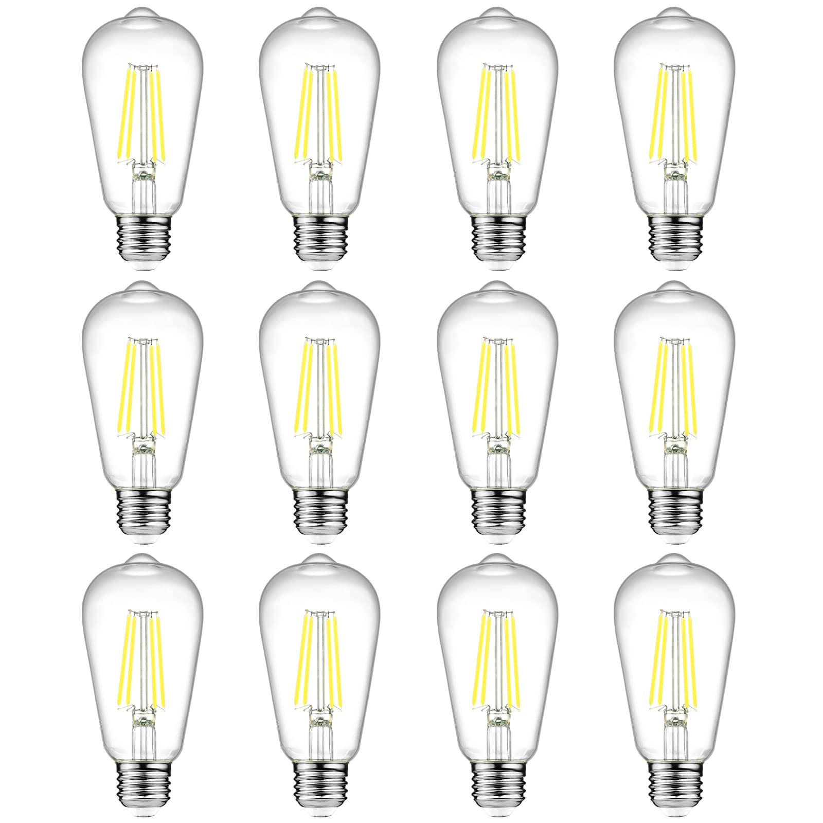Ascher Vintage LED Edison Bulbs, 6W, Equivalent 60W, Non-Dimmable, Daylight 5000K, 700Lumens, ST58 Antique LED Filament Bulbs with 80+ CRI, E26 Medium Base, Clear Glass, Pack of 12 Image