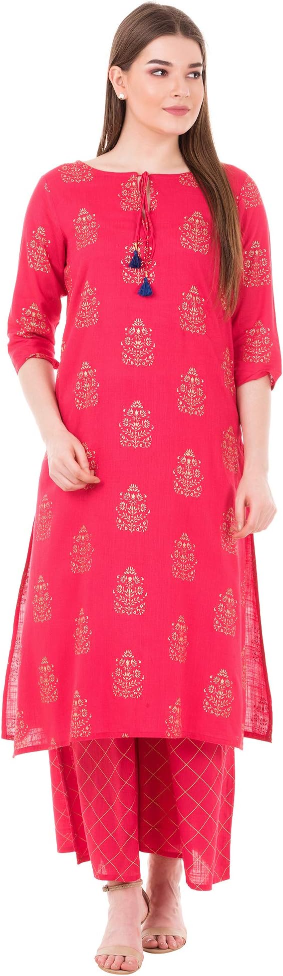 Women's Rayon Gold Printed Kurta And Palazzo Set