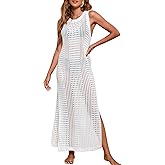 shermie Women's Sleeveless Crochet Dress Loose Side Slit Casual Long Beach Swimsuit Cover Up