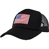 YEANIY American Flag Trucker Hat for Men Women,Snapback Mesh Foam Baseball Cap-Black