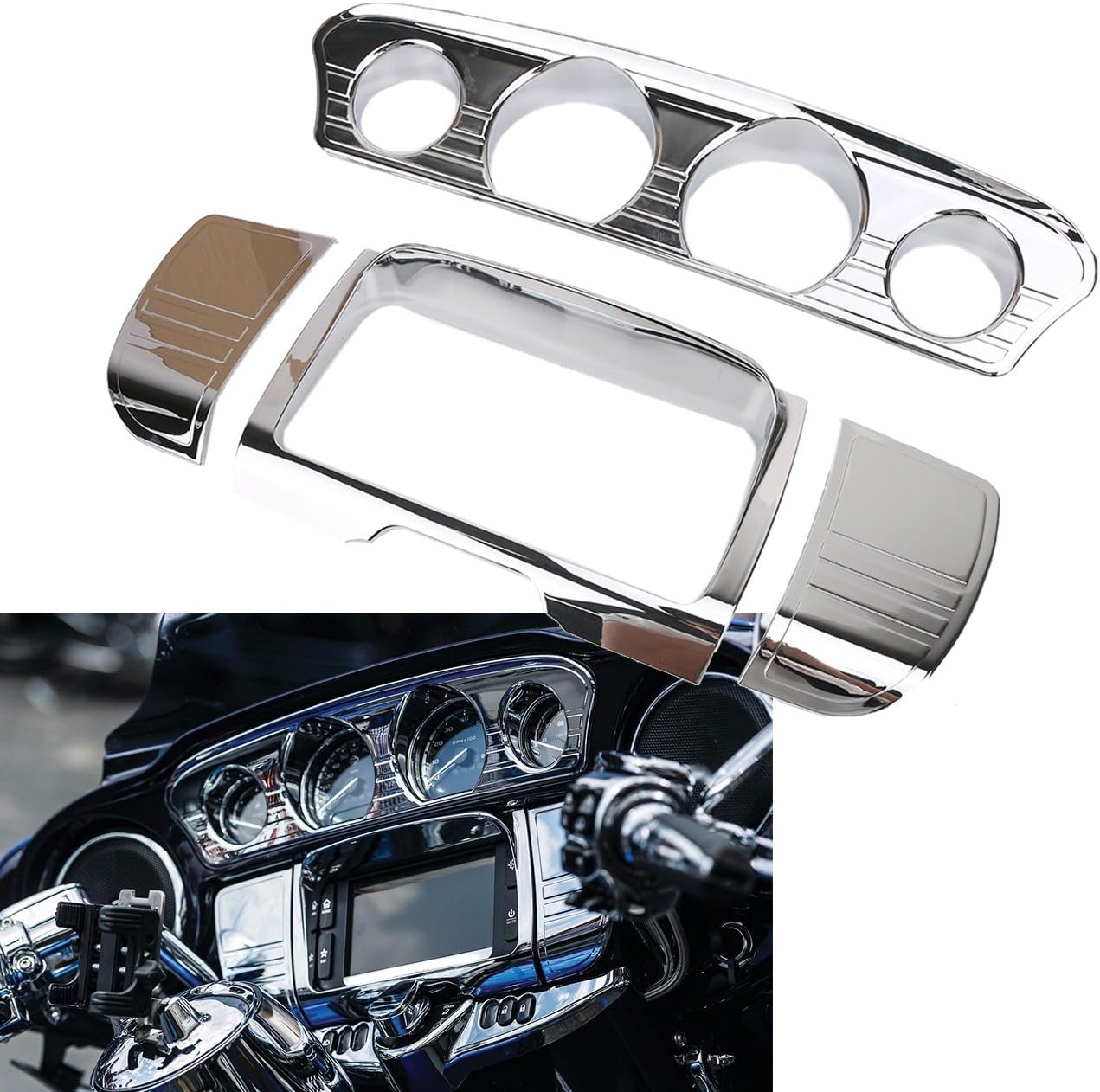 Automotive Replacement Gauge Sets For Harley Touring Tri-Line Gauge Trim Cover Electra Glides Street Glides 2014-2017 Motorcycle Chrome Accessories
