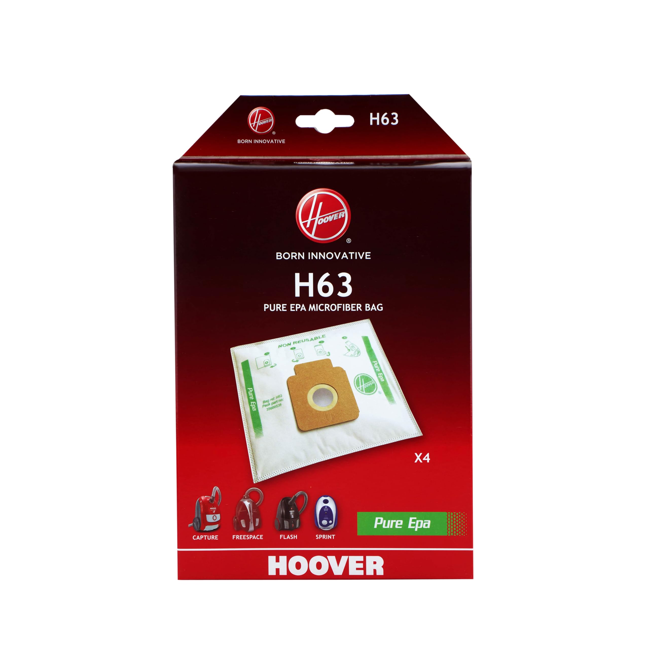 Hoover 46-HV-63 H63 Freespace Bags (4), Paper, White