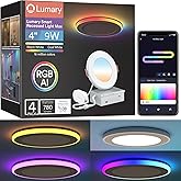 Lumary RGBAI Smart Recessed Lighting 4 Inch with Gradient Accent and Night Ring, 9W 780LM WiFi Canless Wafer Downlight with Junction Box, LED Downlight Work with Alexa/Google Assistant/Siri, 4PCS