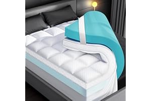 BITEANY Dual Layer Memory Foam Mattress Topper for Pain Relief with 2X Support, 2" Fluffy Pillow Top Queen Mattress Topper Plus 2" Odor-Free Cooling Gel Memory Foam Ultra Comfort Mattress Pad Cover