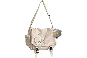 Inshere Aesthetic Crossbody Bag with Cute Pins and Ornament, Nylon Shoulder Messenger Bag Japanese Kawaii Bag for Women Men