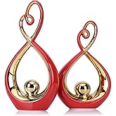Red Decor Accent, Porcelain Art Mid Century Modern Red and Gold Decorations, Dining Table Objects, Abstract Ceramic Statue Sculpture - for Bookshelf Tv Stand Centerpiece Centro De Mesa