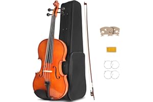 Ceciliec Acoustic Violin, 4/4 Full Size Violin Starter Kit for Student Beginners, Natural Varnish Fiddle Stringed Musical Instrument with Case, Bow, Rosin, Bridge, Extra Strings