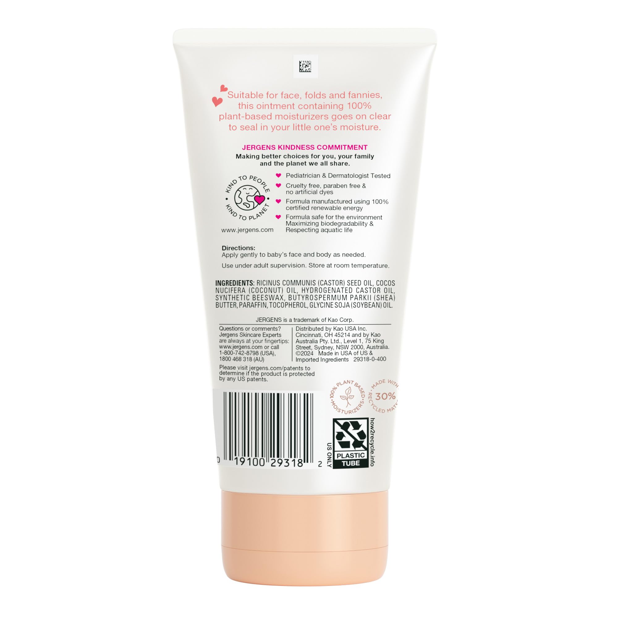 Jergens Baby All-Purpose Baby Ointment, Plant-Based Moisturizers, Petrolatum Free & Pediatrician-Tested, 5 Oz