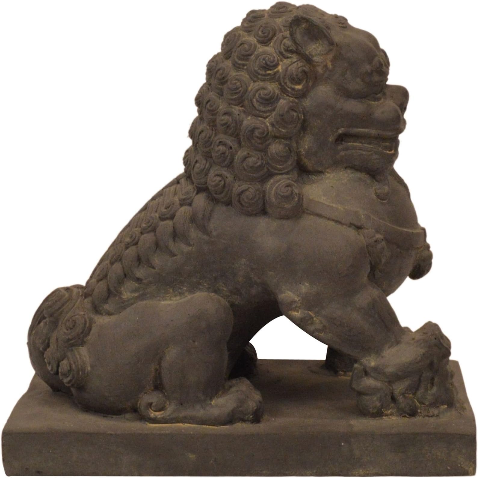 Asian temple statue | Garden Statue Temple Lion Young under Leg | Height 35cm | dark gray | Decorative items for home and garden |