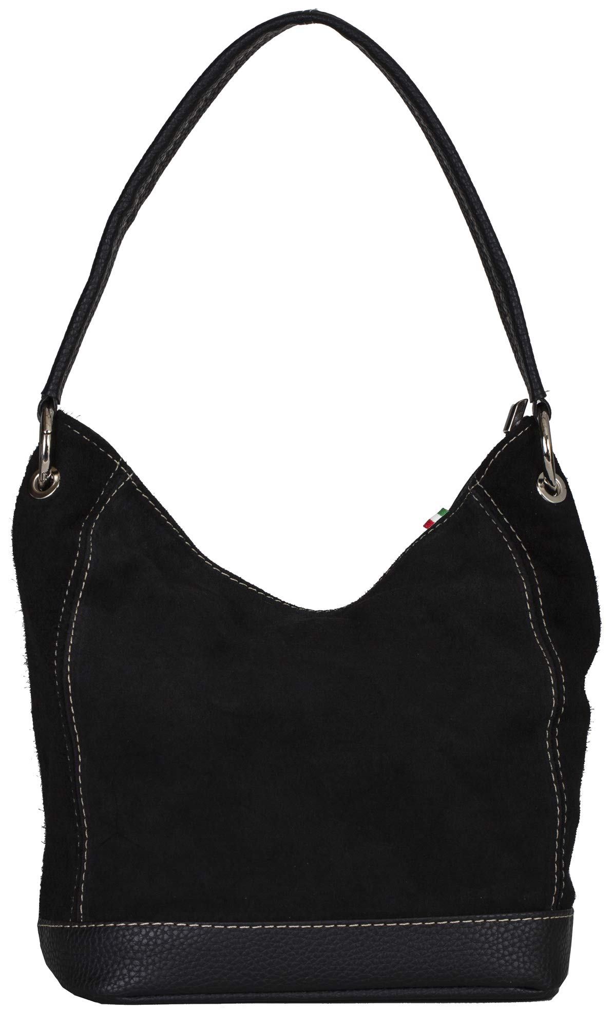 LiaTalia Womens Leather Handbag - Top Handle Italain Suede Bag - Medium Size Hobo Bucket Shape Shoulder Bag - Denise [Black]