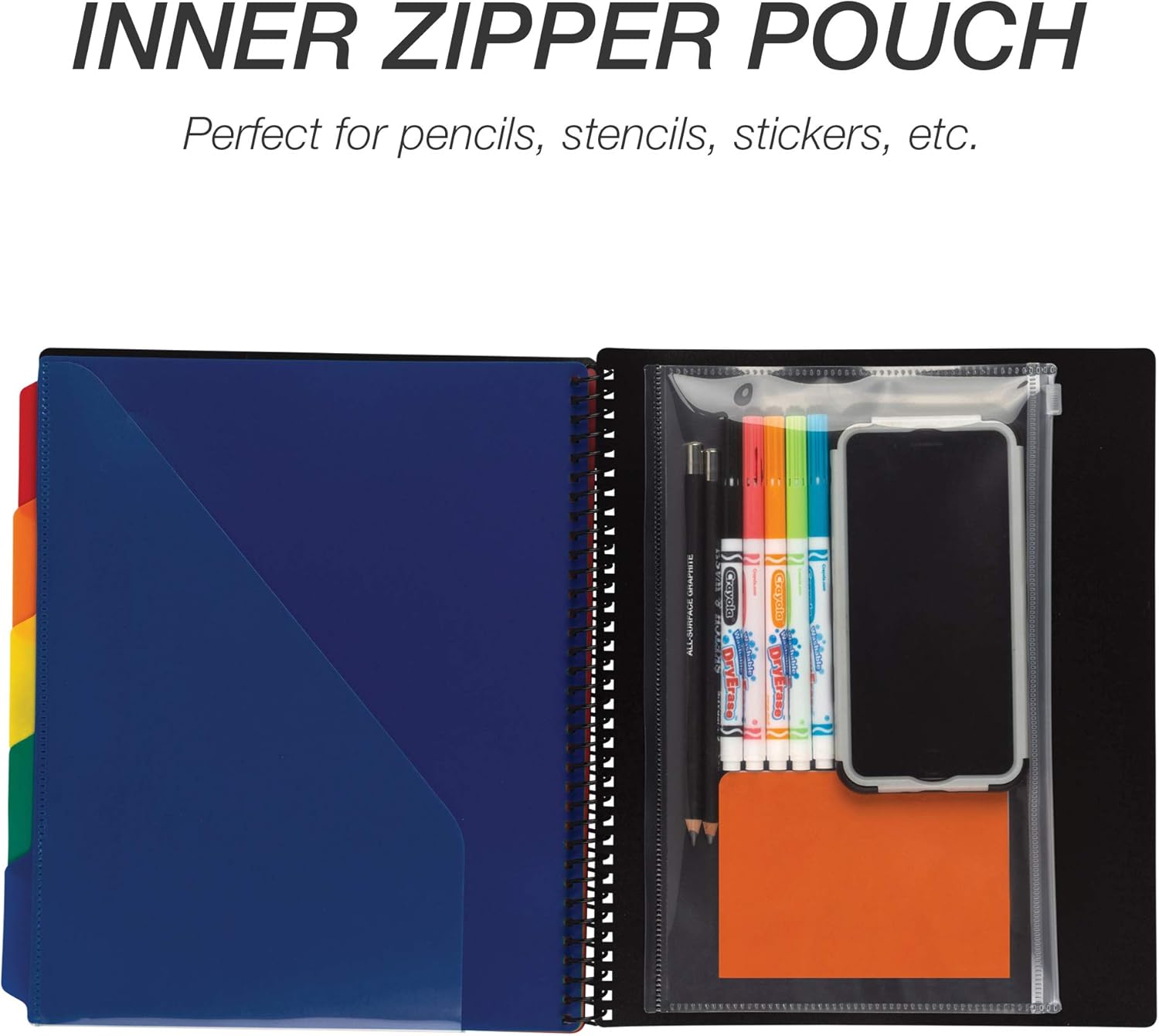 Samsill 10 Pocket Spiral Project Organizer with Dividers, Customizable Front Cover, Erasable Write On Tabs : Office Products