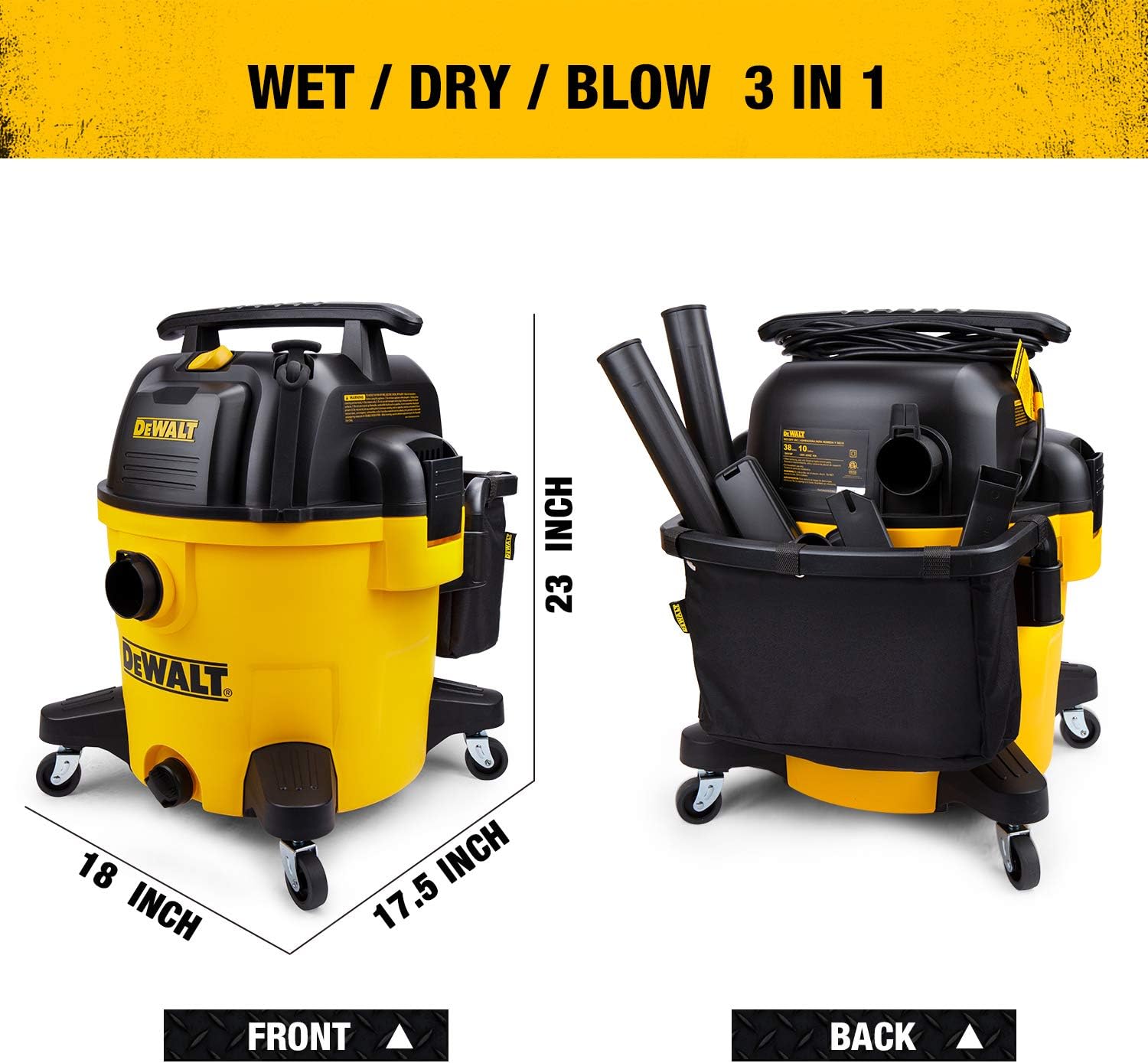 DeWALT DXV10P 10 gallon Quiet Poly Wet Dry Vacuum Yellow - - 